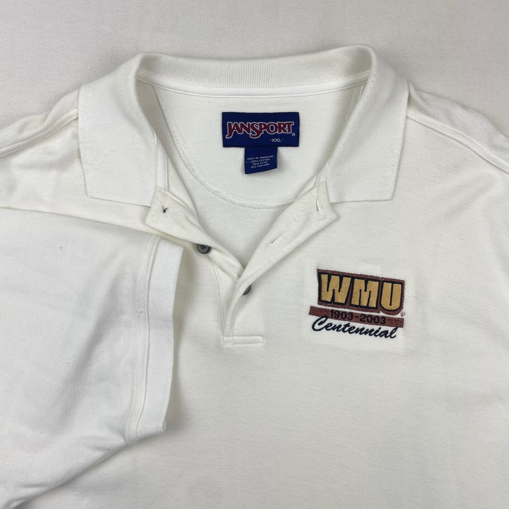 Jansport Mens WMU Western Michigan University Centennial Polo Shirt White XXL